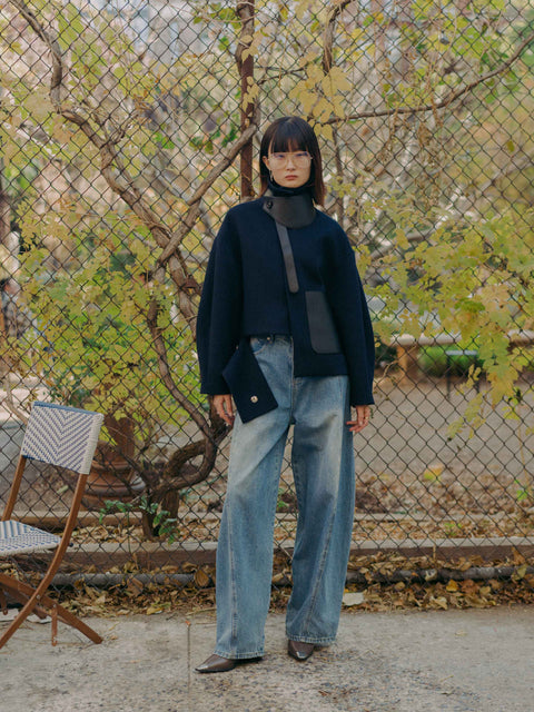 GV Vegan Leather Detailed Jacket Noir Navy