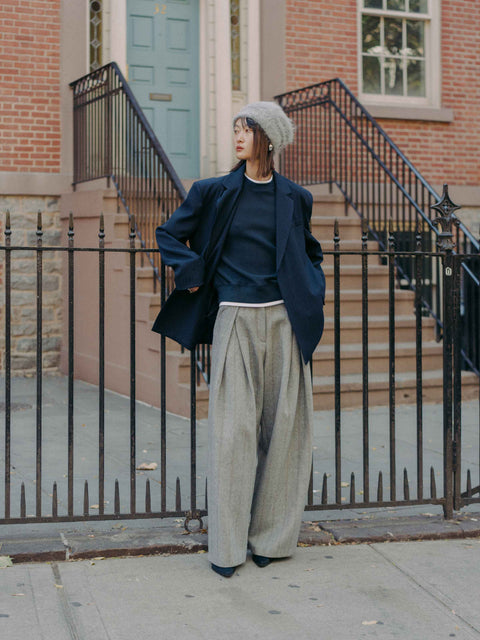 Hayes Herringbone Tweed Wide Leg Pants