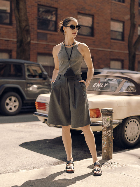 CZ25029 Dark Gray Knee-Length Shorts