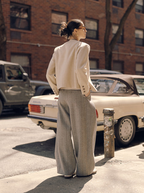 CZ25008 Beige Textured Classic Box Jacket