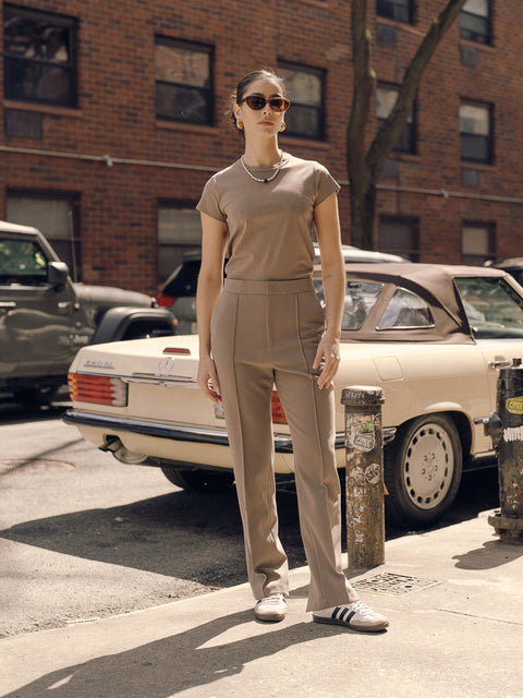 CZ25012 Etoupe Grey Embroidered Tee