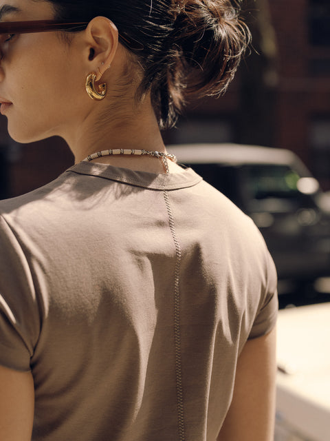 CZ25012 Etoupe Grey Embroidered Tee