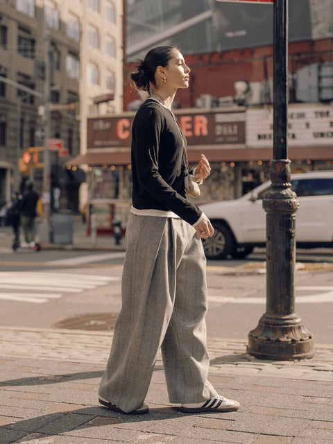 Sora Two tone Wool Blend Knit Top Black