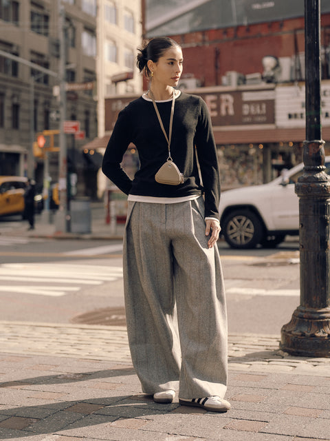 Sora Two tone Wool Blend Knit Top Black