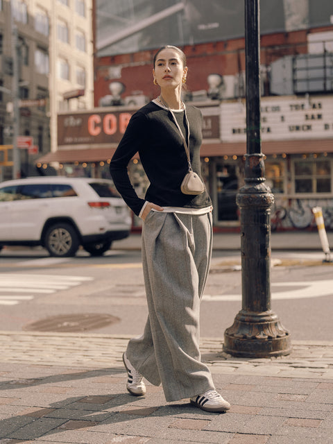 Sora Two tone Wool Blend Knit Top Black