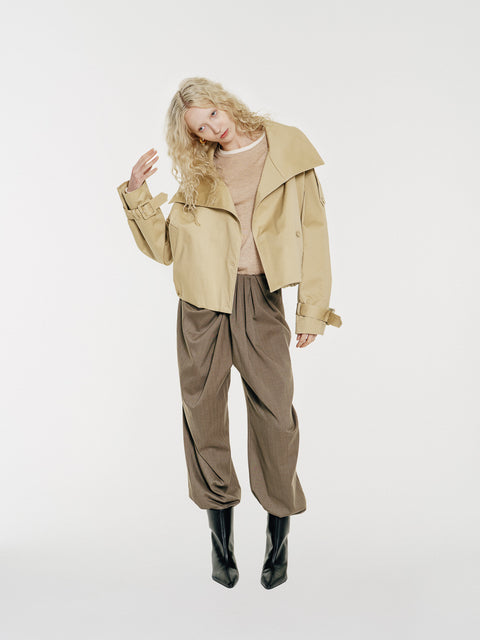 Lennon High-Collar Cotton Twill Trench Jacket