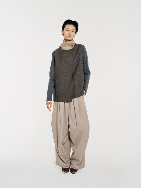 Tate Wool-Blended Barrel Pleated Pants