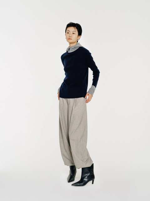 Linden Two-Tone Mock Neck Hooded Sweater Navy