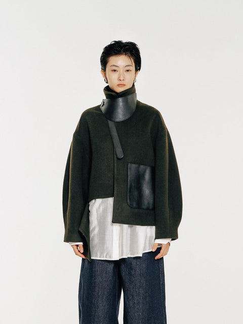 GV Vegan Leather Detailed Jacket Noir Olive