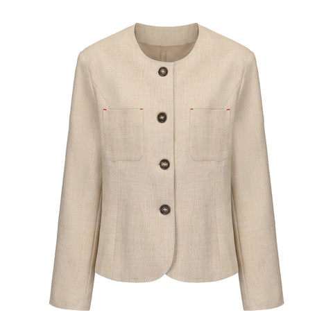 CZ25008 Beige Textured Classic Box Jacket