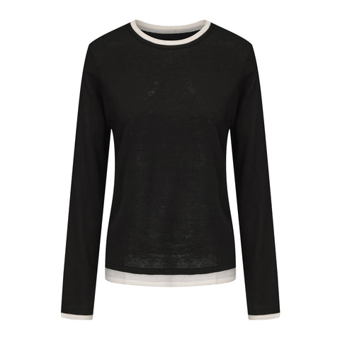 Sora Two tone Wool Blend Knit Top Black