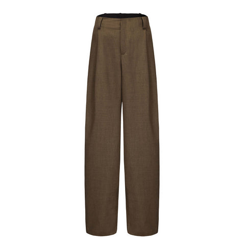 CZ25041 Olive-Brown Wide-Leg Tailored Pants
