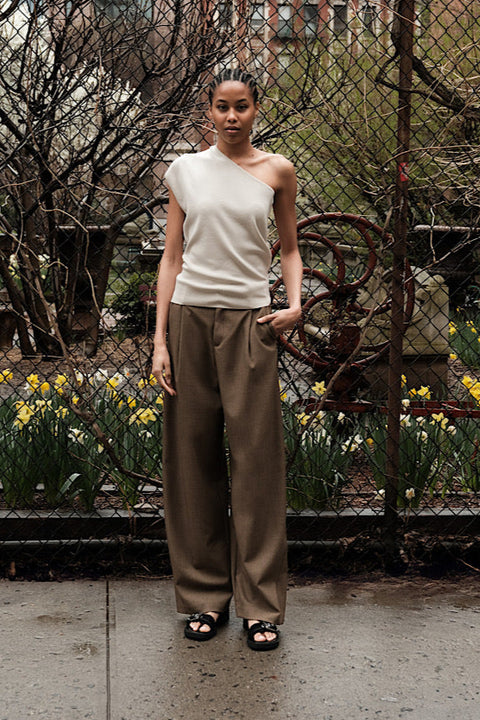 CZ25041 Olive-Brown Wide-Leg Tailored Pants