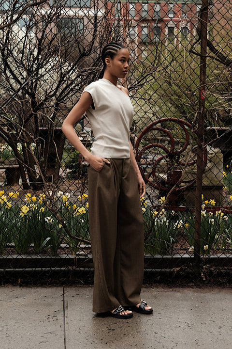 CZ25041 Olive-Brown Wide-Leg Tailored Pants