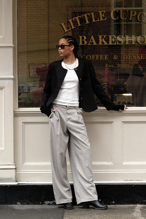 CZ25040 Gray Wide-Leg Tailored Pants