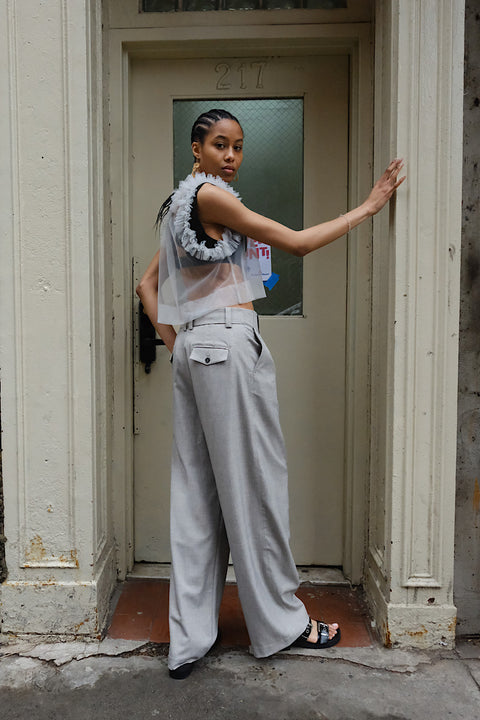 CZ25040 Gray Wide-Leg Tailored Pants