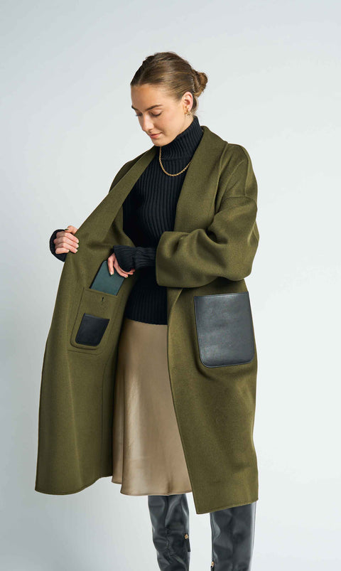JL065D Hourglass Cashmere Belted Coat - Olive