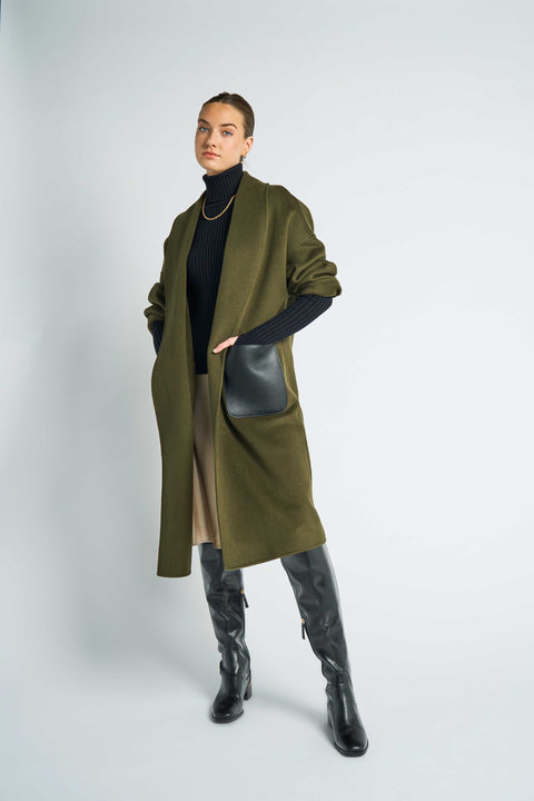JL065D Hourglass Cashmere Belted Coat - Olive