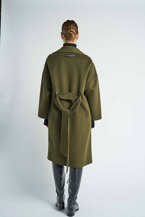 JL065D Hourglass Cashmere Belted Coat - Olive