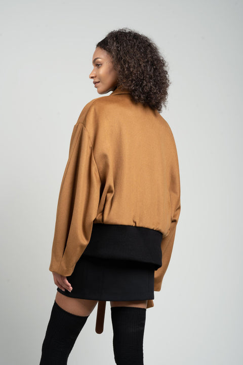 GV-cut Vegan Leather Detailed Jacket Tan