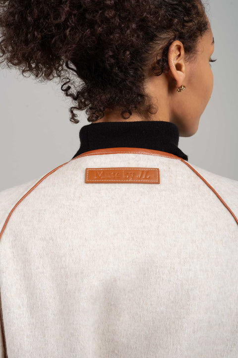 JL066B Vegan Leather-trimmed Coat in Cashmere