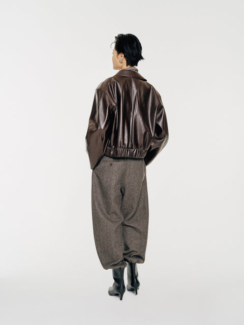 August Structured Wool Trousers Dark Brown
