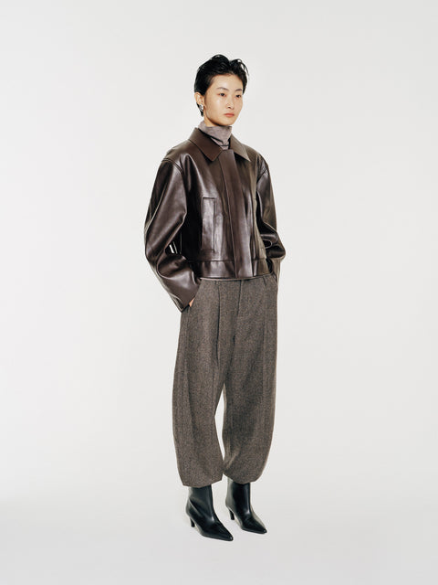 August Structured Wool Trousers Dark Brown