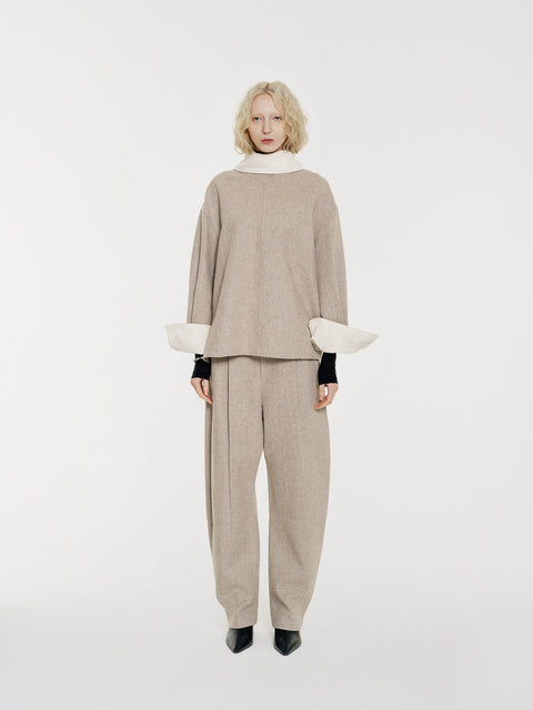 August Structured Wool Trousers Beige