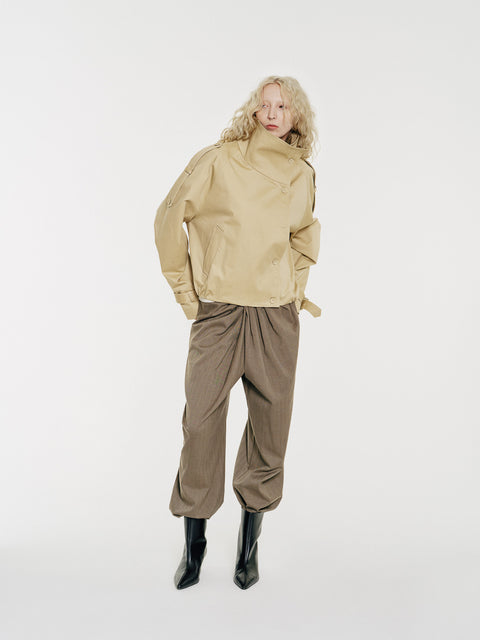 Lennon High-Collar Cotton Twill Trench Jacket