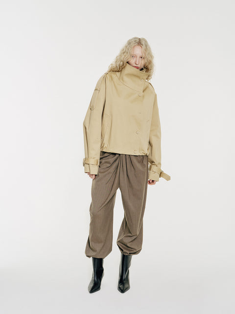 Lennon High-Collar Cotton Twill Trench Jacket