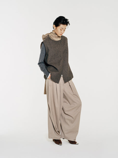 Tate Wool-Blended Barrel Pleated Pants