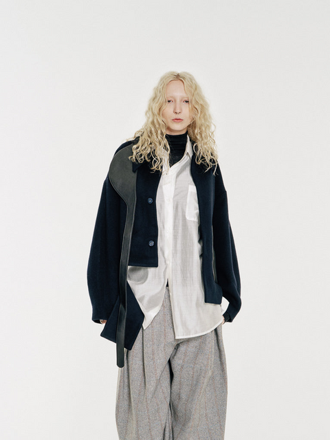 GV Vegan Leather Detailed Jacket Noir Navy