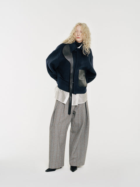 GV Vegan Leather Detailed Jacket Noir Navy