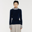 Linden Two-Tone Mock Neck Hooded Sweater Navy