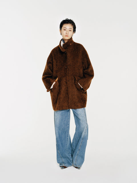 Arden Brushed Wool-Cashmere Coat Brown
