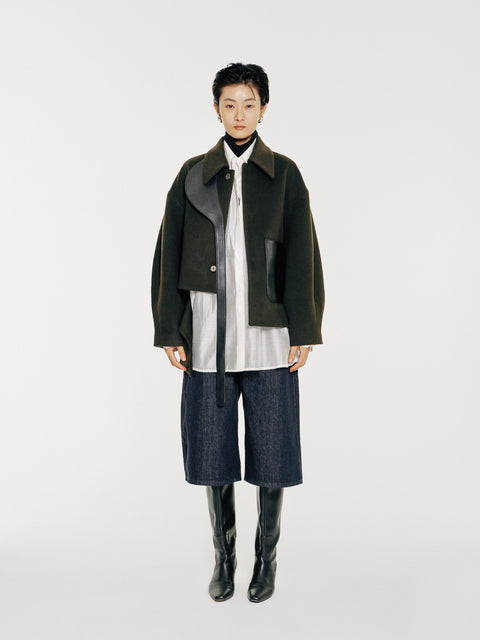 GV Vegan Leather Detailed Jacket Noir Olive