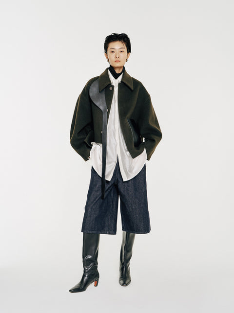 GV Vegan Leather Detailed Jacket Noir Olive