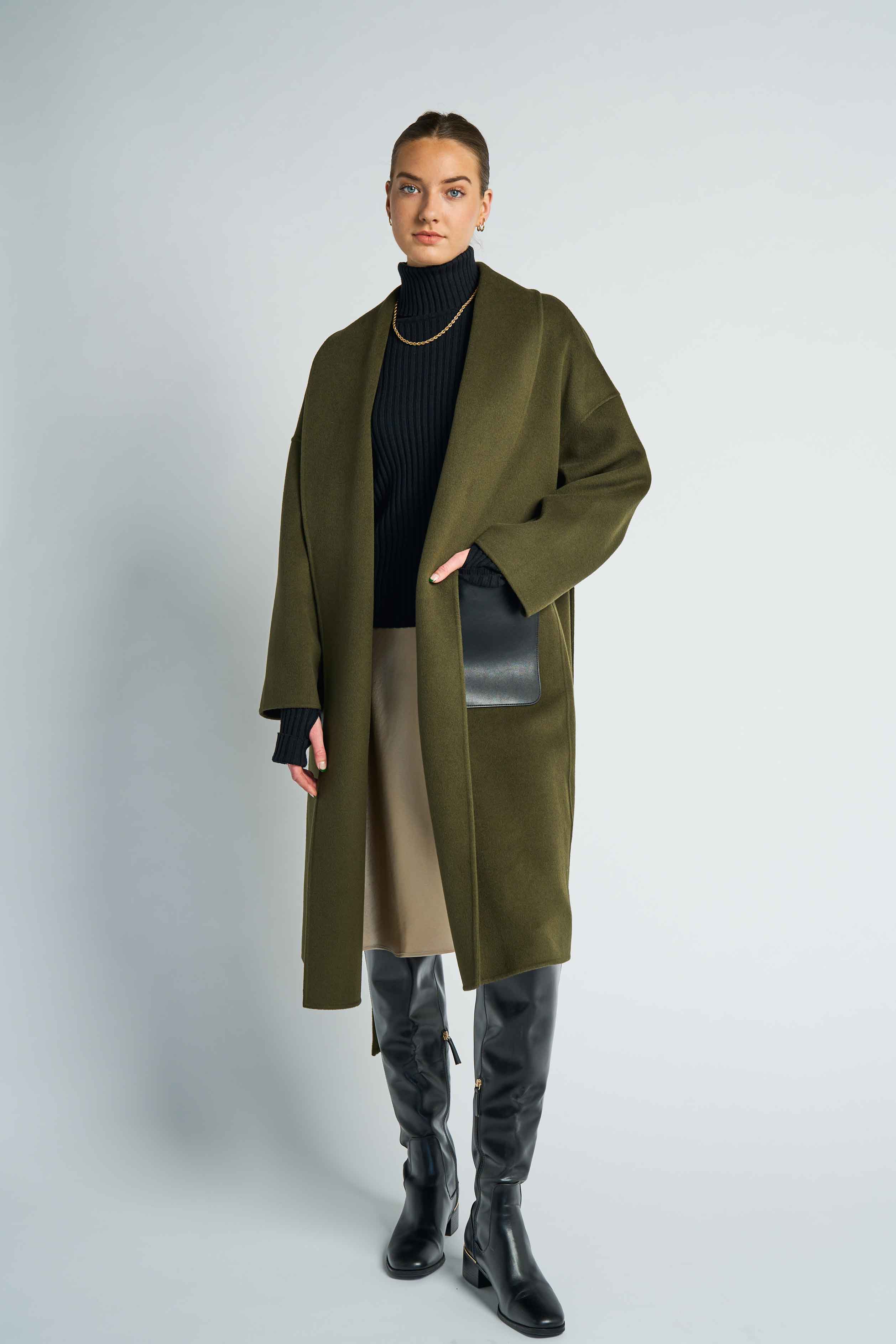 JL065D Hourglass Cashmere Belted Coat - Olive – Mute by JL