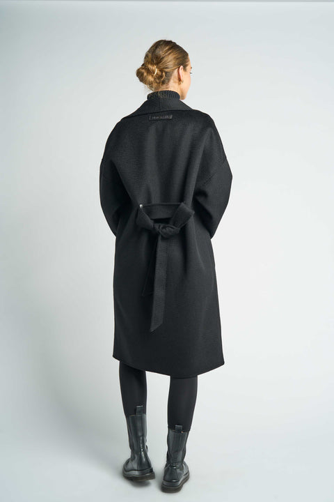 JL065E Hourglass Cashmere Belted Coat - Black