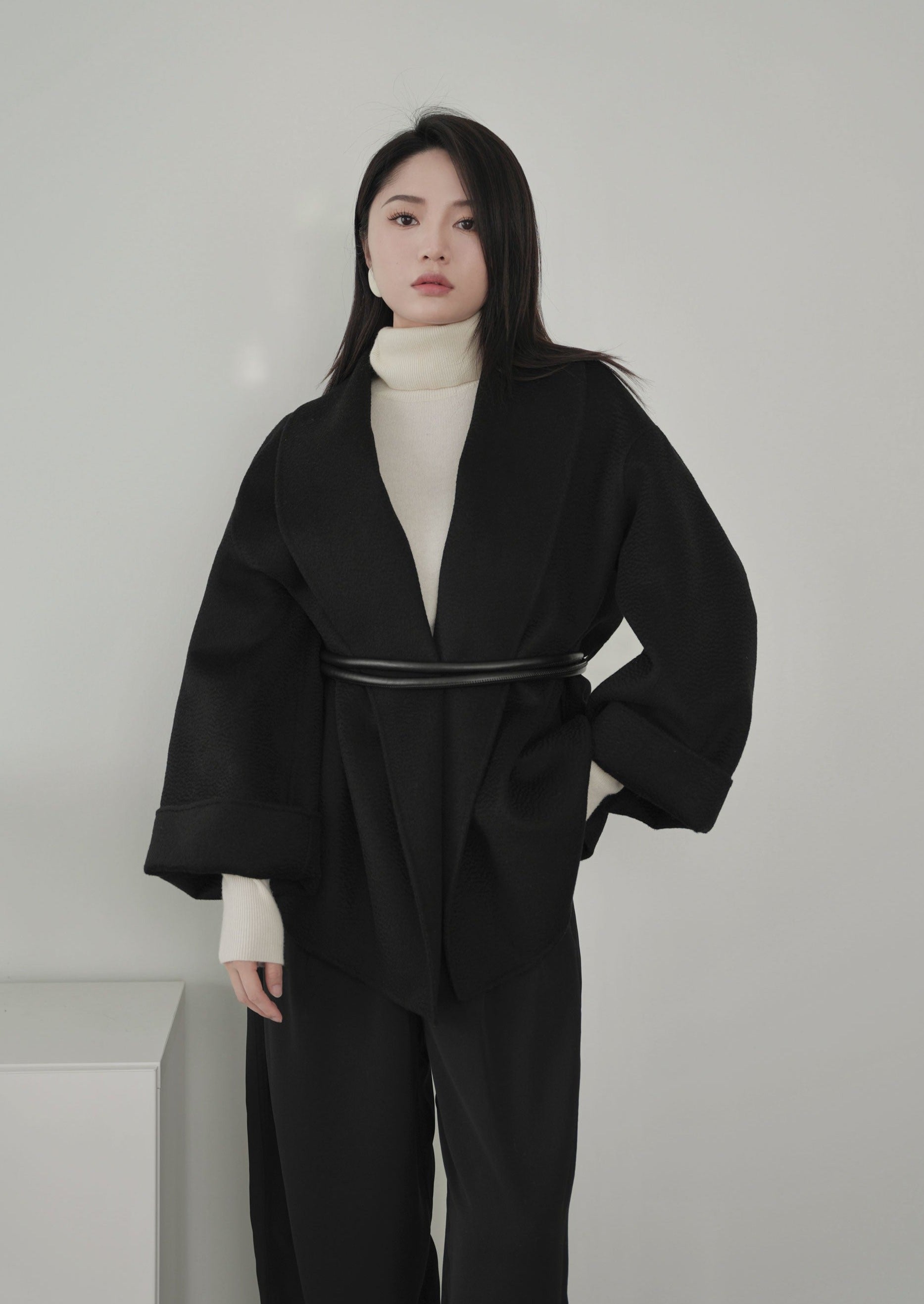 JL106A Black Hourglass Short Coat x ninido – Mute by JL