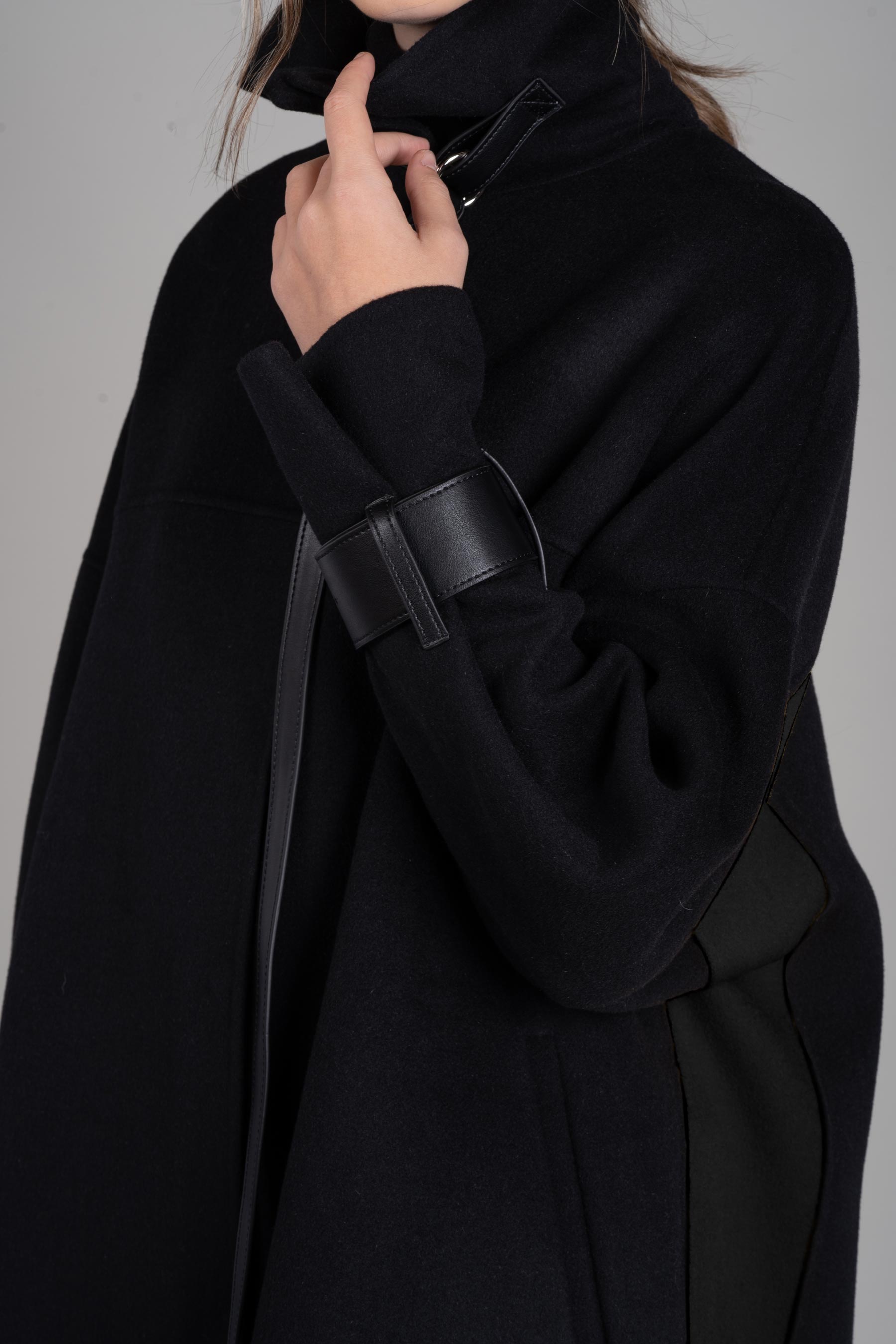 Leather trim 2025 wool coat